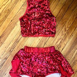 LAST CHANCE! 2 piece Red Sequins Costume, Size Adult Small